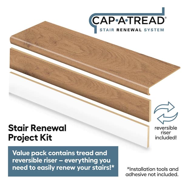 Essential Oak/Golden Rustic Oak Vinyl Stair Tread and Reversible Riser Kit - Thumbnail 5