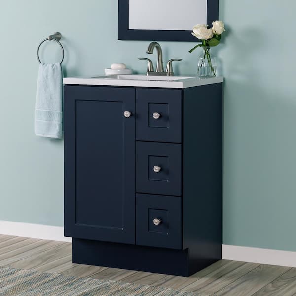 Bannister 25 in. Single Sink Deep Blue Bath Vanity with Colorpoint White Cultured Marble Top (Assembled)