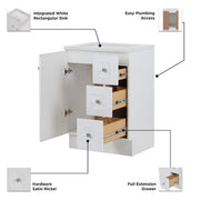 Bannister 25 in. Single Sink White Bath Vanity with Colorpoint White Cultured Marble Top (Assembled)