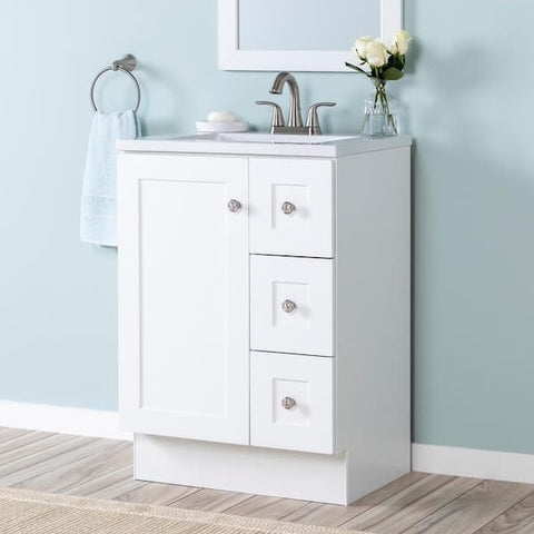 Bannister 25 in. Single Sink White Bath Vanity with Colorpoint White Cultured Marble Top (Assembled)