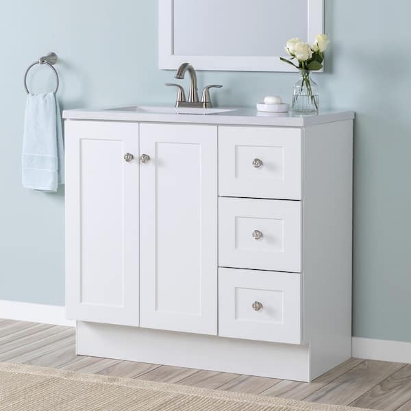 Bannister 37 in. Single Sink White Bath Vanity with Colorpoint White Cultured Marble Top (Assembled)