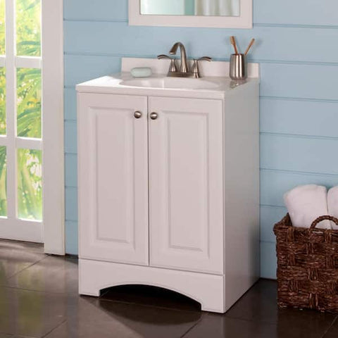 25 in. Single Sink White Bath Vanity with Cultured Marble Top (Assembled)