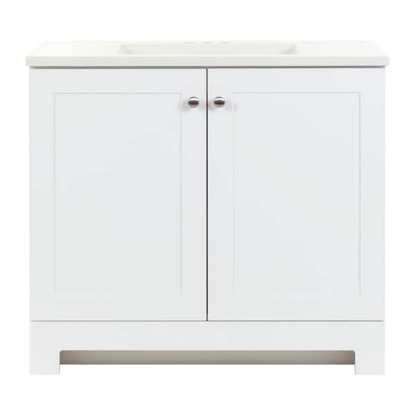 37 in. Single Sink White Bath Vanity with White Cultured Marble Top (Assembled)