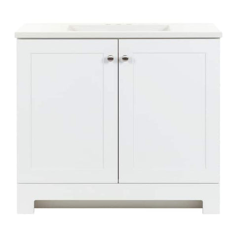 37 in. Single Sink White Bath Vanity with White Cultured Marble Top (Assembled)