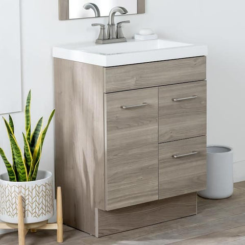 Jayli 25 in. Single Sink Forest Elm Bath Vanity with White Cultured Marble Top (Assembled)