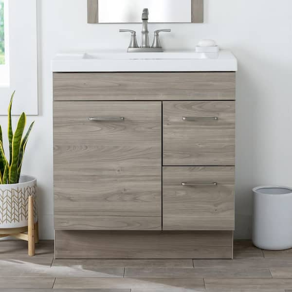 Jayli 31 in. Single Sink Forest Elm Bath Vanity with White Cultured Marble Top (Assembled)