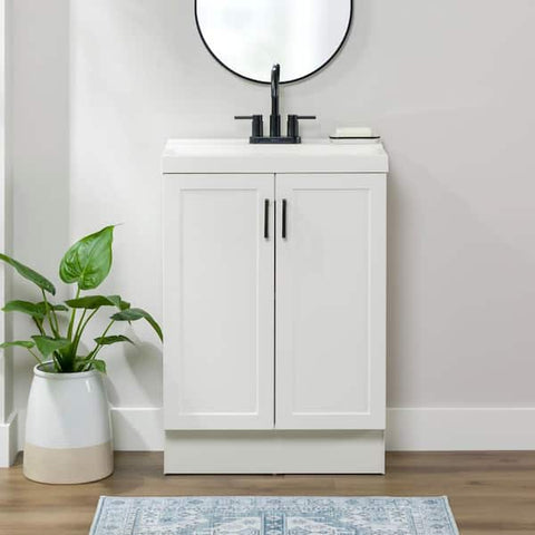 Penlee 25 in. Single Sink White Bath Vanity with White Cultured Marble Top (Assembled)