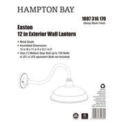 Easton 11 in. 1-Light Glossy Black Barn Outdoor Wall Light Lantern Sconce with Steel Shade
