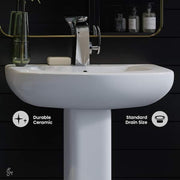 Modern White Ceramic Rectangular Chateau Pedestal Bathroom Vessel Sink with Round Single Faucet Hole
