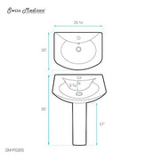 Modern White Ceramic Rectangular Chateau Pedestal Bathroom Vessel Sink with Round Single Faucet Hole
