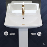 Sublime Pedestal Bathroom Ceramic Vessel Sink Round Single Faucet Hole in White