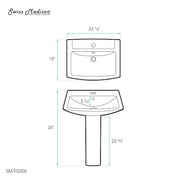 Sublime Pedestal Bathroom Ceramic Vessel Sink Round Single Faucet Hole in White