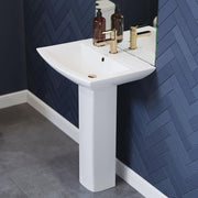Sublime Pedestal Bathroom Ceramic Vessel Sink Round Single Faucet Hole in White