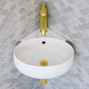 Plasir Ceramic Corner Novelty Wall Hung Vessel Sink in White