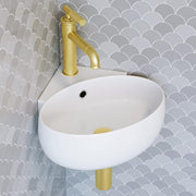 Plasir Ceramic Corner Novelty Wall Hung Vessel Sink in White