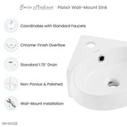 Plasir Ceramic Corner Novelty Wall Hung Vessel Sink in White