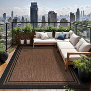9 X 12 Gold Black Aloha Washable Bordered Indoor Outdoor Area Rug