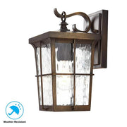 Barrington 11.25 in. 1-Light Golden Bronze Hardwired Outdoor Wall Light Lantern Sconce with Clear Water Glass