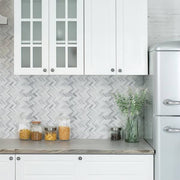 Zebra Plains Gray 12.875 in x 11.125 in. Herringbone Polished Marble Wall and Floor Mosaic Tile (0.994 sq. ft./Each)