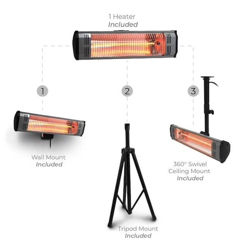 Tradesman 1500W Gray Electric Indoor/Outdoor Infrared Quartz Portable Space Heater w/ Tripod, Wall and Ceiling Mount