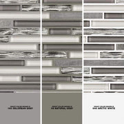 Waves of Grey/Silver 11.875 in. x 11.375 in. Interlocking Glossy Glass/Metal Mosaic Tile (0.938 sq. ft./Each)