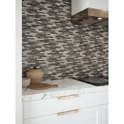 Waves of Grey/Silver 11.875 in. x 11.375 in. Interlocking Glossy Glass/Metal Mosaic Tile (0.938 sq. ft./Each)