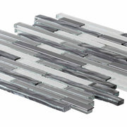 Waves of Grey/Silver 11.875 in. x 11.375 in. Interlocking Glossy Glass/Metal Mosaic Tile (0.938 sq. ft./Each)