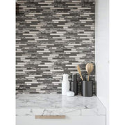 Waves of Grey/Silver 11.875 in. x 11.375 in. Interlocking Glossy Glass/Metal Mosaic Tile (0.938 sq. ft./Each)