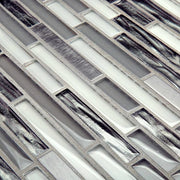 Waves of Grey/Silver 11.875 in. x 11.375 in. Interlocking Glossy Glass/Metal Mosaic Tile (0.938 sq. ft./Each)