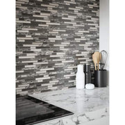 Waves of Grey/Silver 11.875 in. x 11.375 in. Interlocking Glossy Glass/Metal Mosaic Tile (0.938 sq. ft./Each)