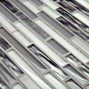 Waves of Grey/Silver 11.875 in. x 11.375 in. Interlocking Glossy Glass/Metal Mosaic Tile (0.938 sq. ft./Each)