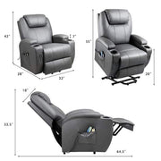 Gray Leather Power Lift Standard (No Motion) Recliner with Power Lift