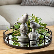 8" and 6.25" Gray Stone-Look Bird Finial Set (Set of 2)