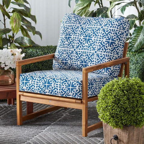 24 in. x 24 in. 2-Piece Outdoor Deep Seat Lounge Chair Cushion in Indigo