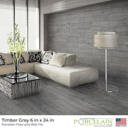 Timber Grey 6 in. x 24 in. Porcelain Floor and Wall Tile (14 sq. ft. / case)