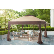 Stockton 11 ft. x 11 ft. Brown Outdoor Patio Pop-Up Canopy with Netting