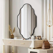 24 in. W x 36 in. H Scalloped Black Aluminum Alloy Framed Wall Mirror Irregular Decorative Wall Mirror
