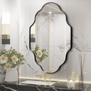 24 in. W x 36 in. H Scalloped Black Aluminum Alloy Framed Wall Mirror Irregular Decorative Wall Mirror