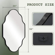 24 in. W x 36 in. H Scalloped Black Aluminum Alloy Framed Wall Mirror Irregular Decorative Wall Mirror