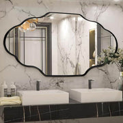 24 in. W x 36 in. H Scalloped Black Aluminum Alloy Framed Wall Mirror Irregular Decorative Wall Mirror