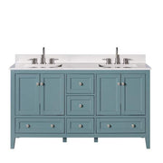 Beverly 61 in. Double Sink Aegean Teal Bath Vanity with White Engineered Marble Top (Assembled)