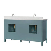 Beverly 61 in. Double Sink Aegean Teal Bath Vanity with White Engineered Marble Top (Assembled)