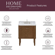 Collette 30 in. Single Sink Greige Bath Vanity with White Carrara Marble Top (Assembled)