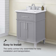 Sonoma 24 in. Single Sink Pebble Gray Bath Vanity with Carrara Marble Top (Assembled)