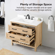 Autumn 36 in. Single Sink Weathered Tan Bath Vanity with White Engineered Stone Top (Assembled)