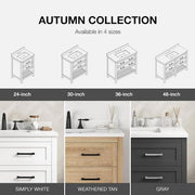 Autumn 36 in. Single Sink Weathered Tan Bath Vanity with White Engineered Stone Top (Assembled)