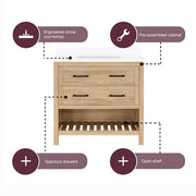 Autumn 36 in. Single Sink Weathered Tan Bath Vanity with White Engineered Stone Top (Assembled)