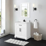 Doveton 30 in. Single Sink Freestanding White Bath Vanity with White Engineered Marble Top (Assembled)