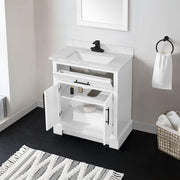 Doveton 30 in. Single Sink Freestanding White Bath Vanity with White Engineered Marble Top (Assembled)