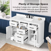 Doveton 48 in. Single Sink Freestanding White Bath Vanity with White Engineered Marble Top (Assembled)